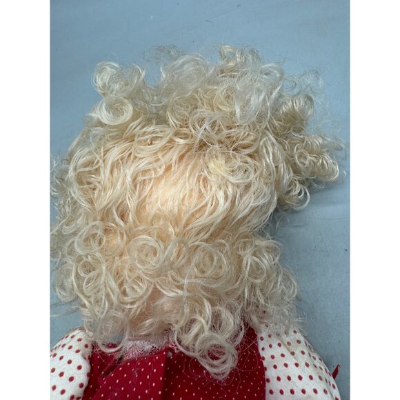 Vintage Handmade Cloth Doll Blonde Curly Hair Polka Dot Dress & Red Shoes READ - Picture 8 of 11